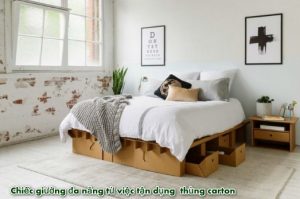 Chiếc giường với nhiều ngăn để đồ làm từ bìa carton