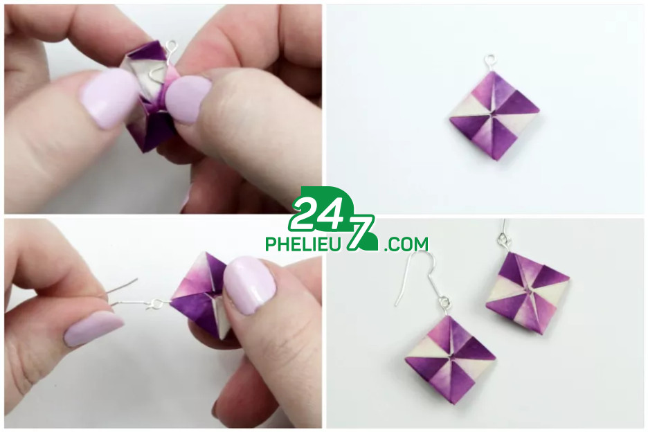 Hướng Dẫn Cách Làm Bông Tai Bằng Giấy Origami Hình Học DIY